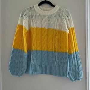 NEW Vero Moda White/Yellow/Blue Colourblocked Knit Sweater